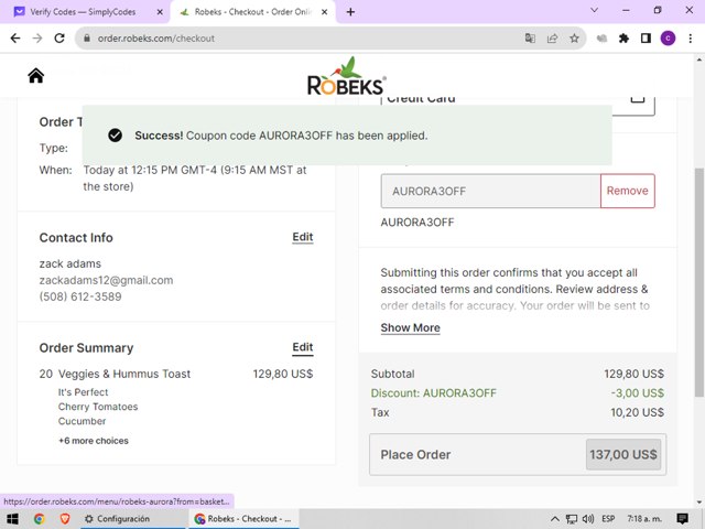 Robeks checkout page showing Robeks coupon code box | Screenshot taken by SimplyCodes community member on Nov 26, 2023