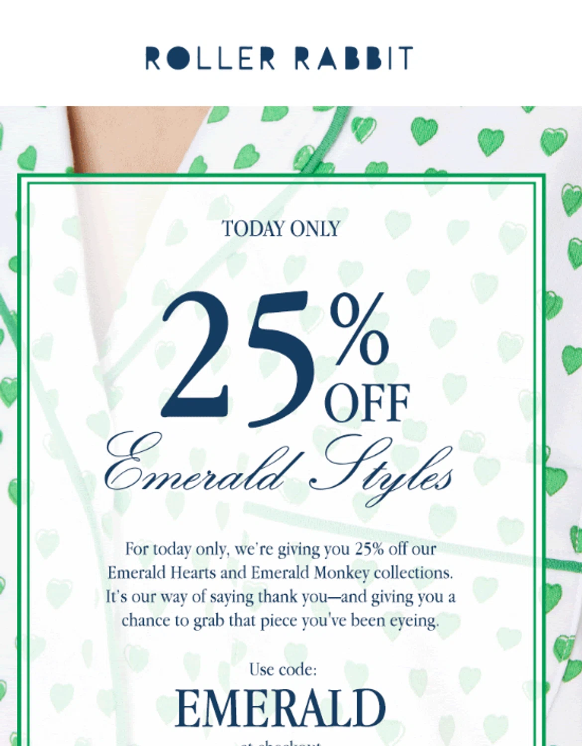 Roller Rabbit discount code screenshot showing code emerald applied at Roller Rabbit checkout page. Uploaded by SimplyCodes community member valeriaantonieta on Jul 24, 2025