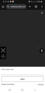 Roberto Cavalli UK coupon verification screenshot