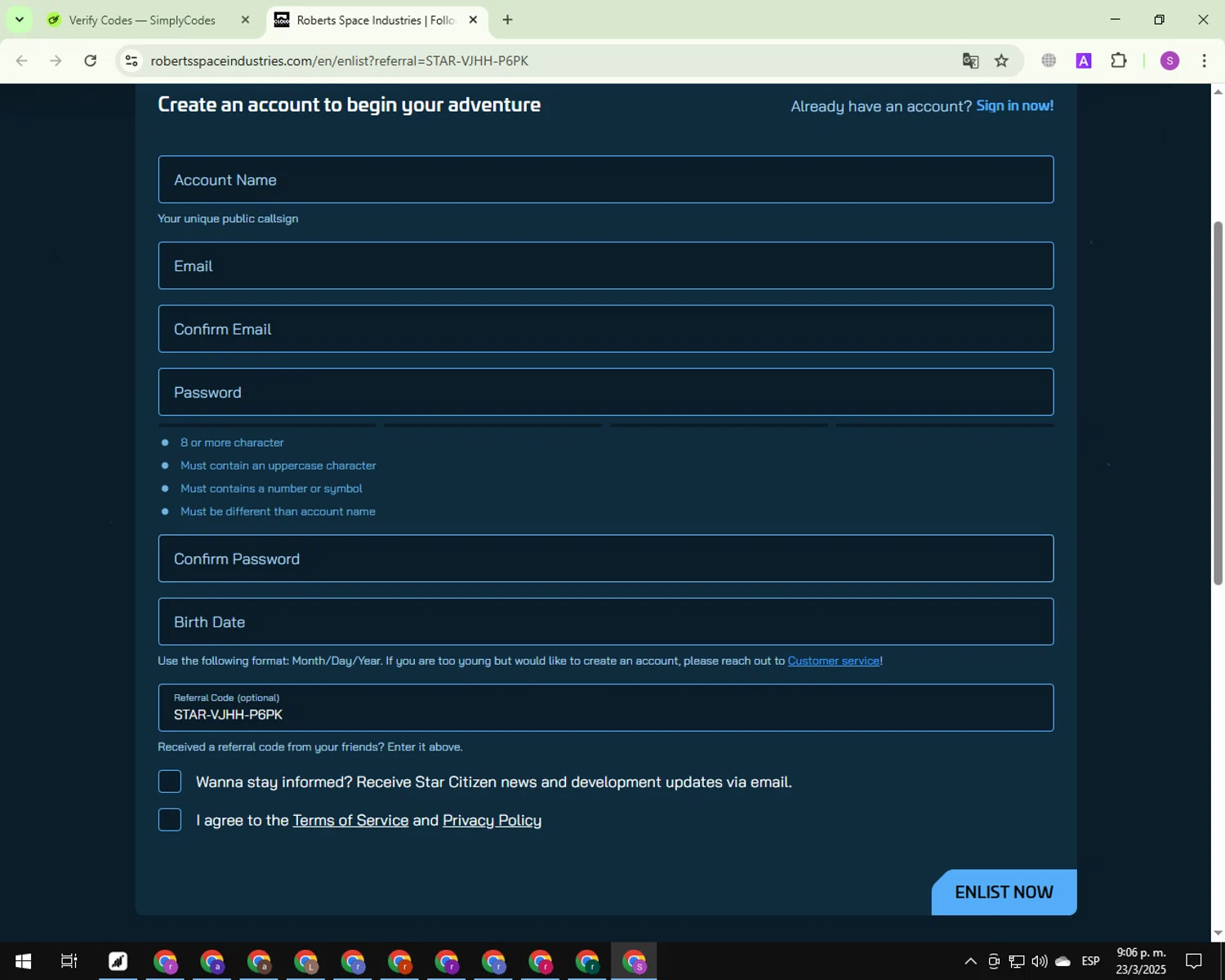 Roberts Space Industries checkout page showing Roberts Space Industries coupon code box | Screenshot taken by SimplyCodes community member on Mar 24, 2025