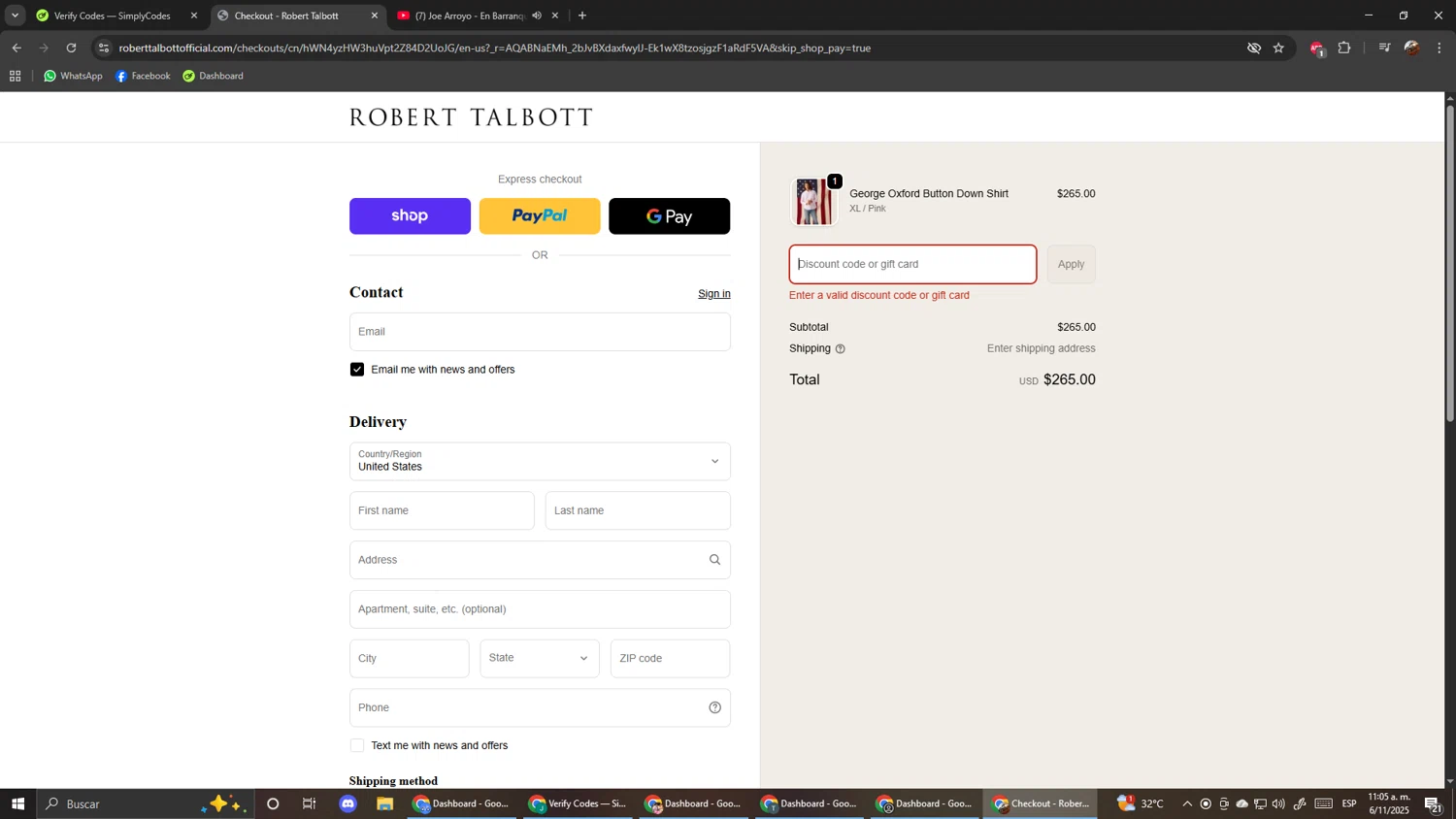 Robert Talbott coupon code screenshot showing code LDW15 applied at Robert Talbott checkout page. Uploaded by SimplyCodes community member ScanShopper554 on Nov 6, 2025