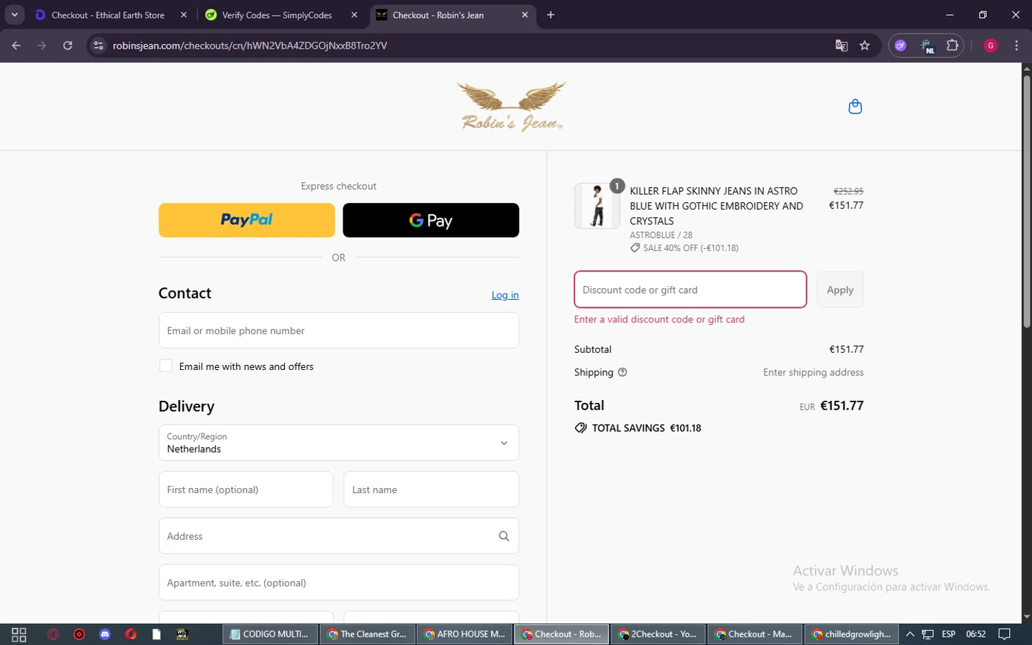 Robin's Jean promo code screenshot showing code GET10OFFSUBS applied at Robin's Jean checkout page. Uploaded by SimplyCodes community member QuestMaven9791 on Sep 2, 2025
