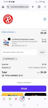 Robinson's Remedies coupon verification screenshot