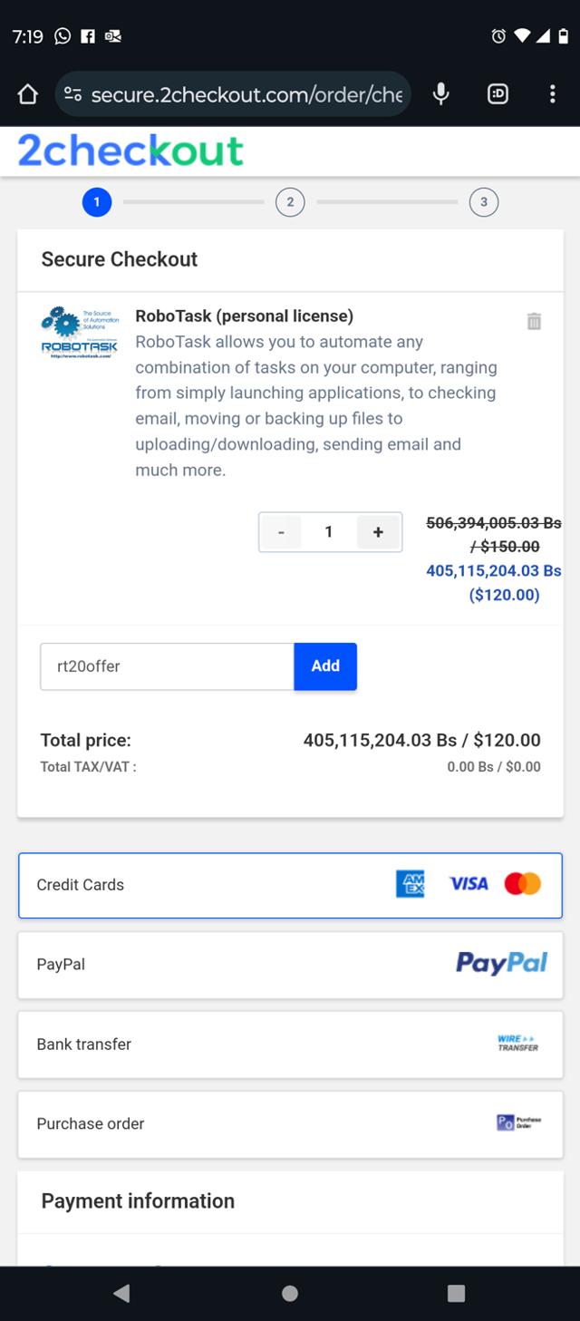 Robotask checkout page showing Robotask promo code box | Screenshot taken by SimplyCodes community member on Jan 11, 2024