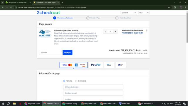 Robotask checkout page showing Robotask promo code box | Screenshot taken by SimplyCodes community member on Mar 15, 2025