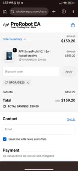 RobotForexPro coupon verification screenshot