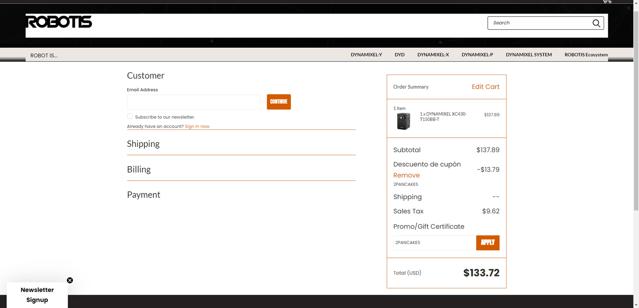 ROBOTIS checkout page showing ROBOTIS promo code box | Screenshot taken by SimplyCodes community member on Aug 21, 2025