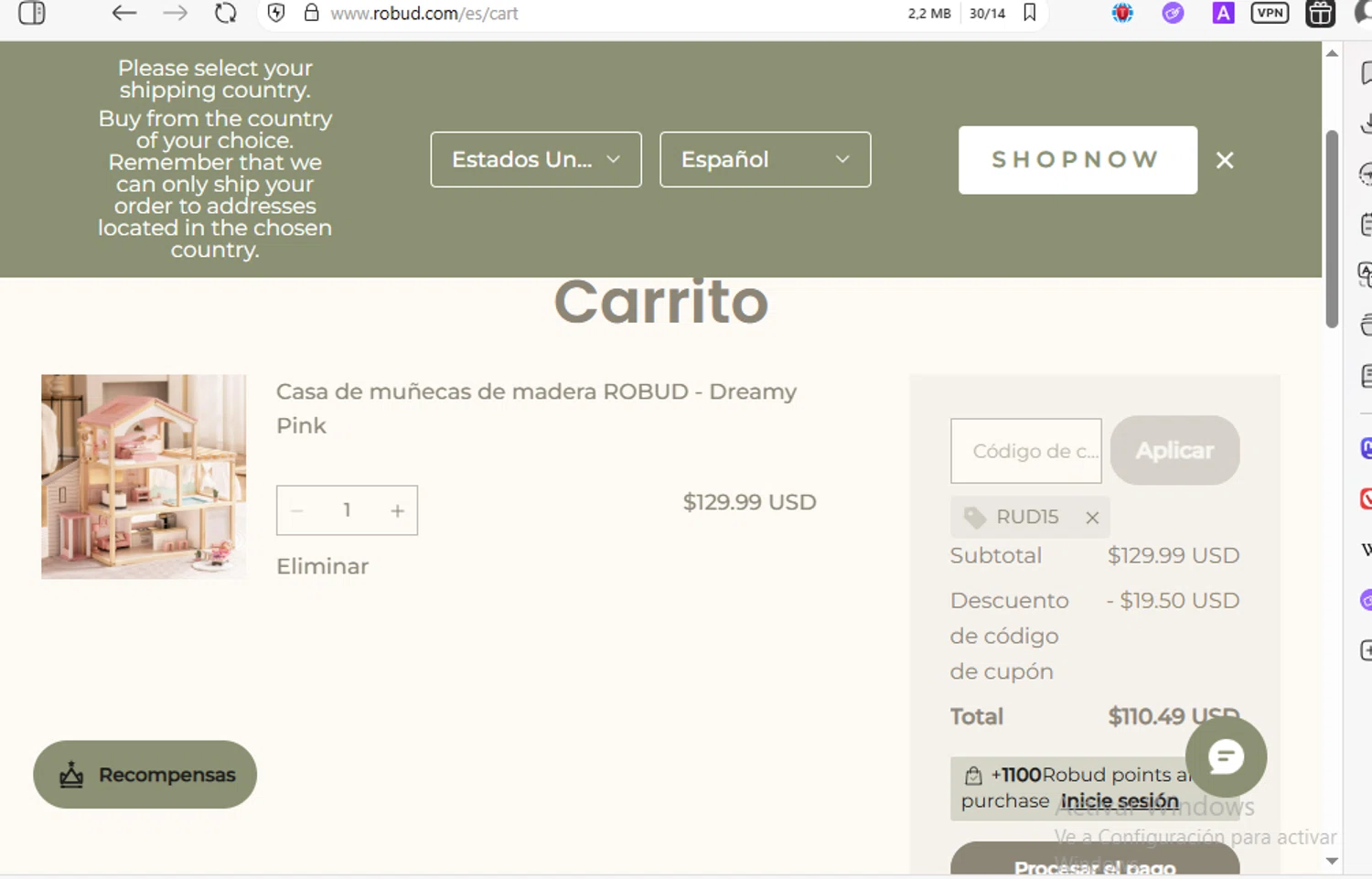 Robud promo code screenshot showing code RUD15 applied at Robud checkout page. Uploaded by SimplyCodes community member luissilva2 on Jul 14, 2025