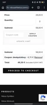 Robus Athletics coupon verification screenshot