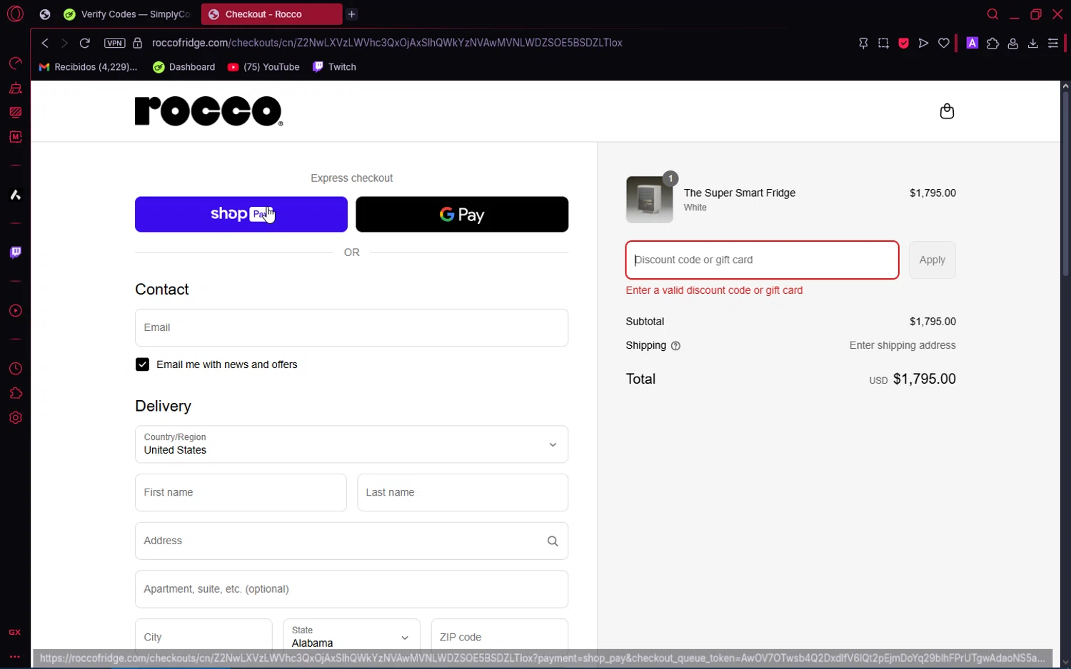 Rocco promo code screenshot showing code FREESHIPPING applied at Rocco checkout page. Uploaded by SimplyCodes community member VoucherAce8469 on Jun 14, 2025