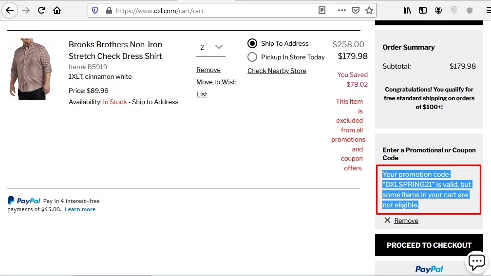 Rochester Clothing checkout page showing Rochester Clothing coupon code box | Screenshot taken by SimplyCodes community member on May 18, 2021