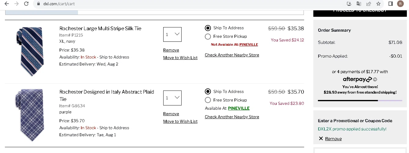 Rochester Clothing checkout page showing Rochester Clothing coupon code box | Screenshot taken by SimplyCodes community member on Jul 27, 2023