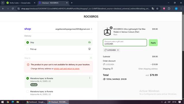 Rockbros checkout page showing Rockbros promo code box | Screenshot taken by SimplyCodes community member on Sep 5, 2025