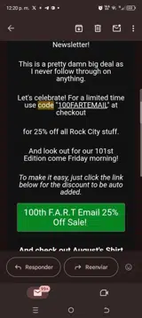 100FARTEMAIL coupon verification screenshot