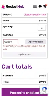 RocketHub coupon verification screenshot