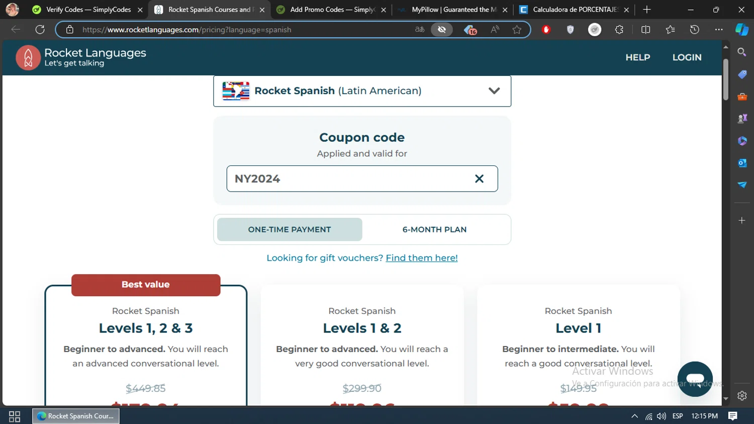 where to use Rocket Languages promo code box