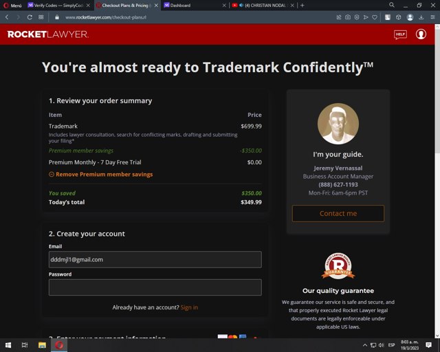 Rocket Lawyer checkout page showing Rocket Lawyer discount code box | Screenshot taken by SimplyCodes community member on Mar 19, 2023
