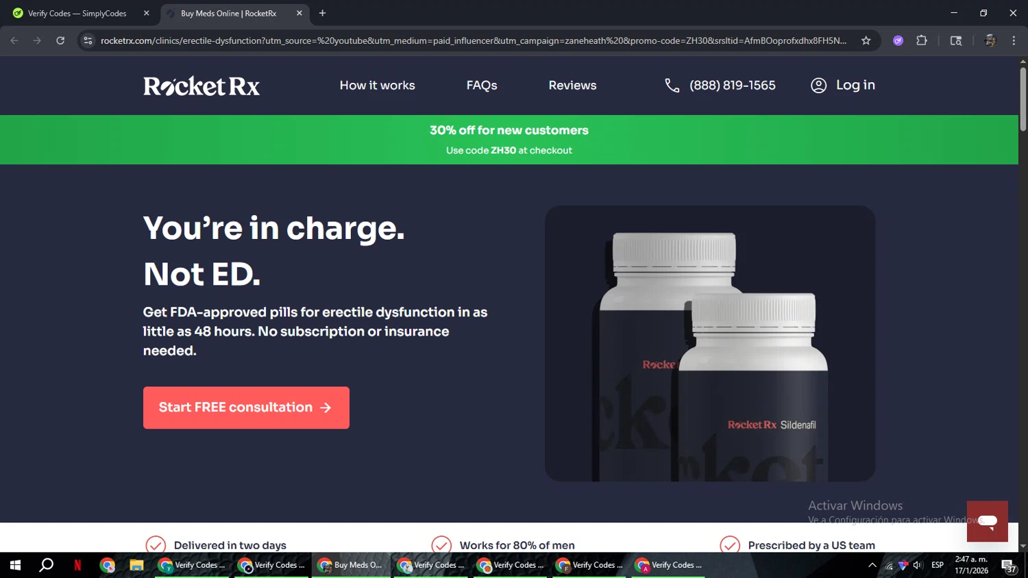 RocketRX checkout page showing RocketRX promo code box | Screenshot taken by SimplyCodes community member on Jan 17, 2026