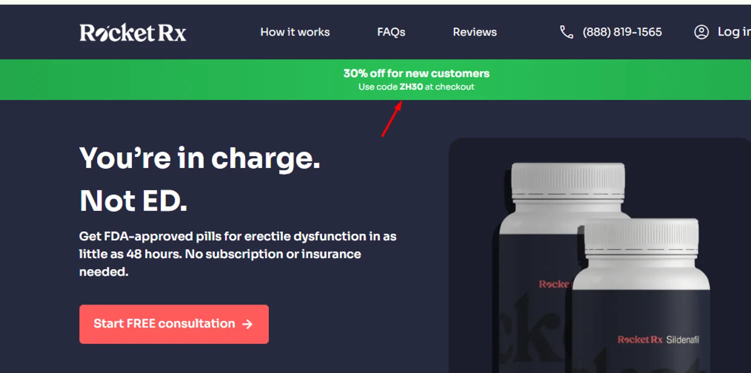 RocketRX promo code screenshot showing code ZH30 applied at RocketRX checkout page. Uploaded by SimplyCodes community member carlosrivero on Oct 16, 2025