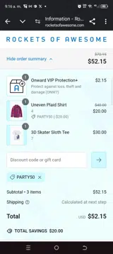 Party50 coupon verification screenshot