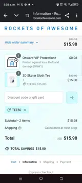 Tee50 coupon verification screenshot