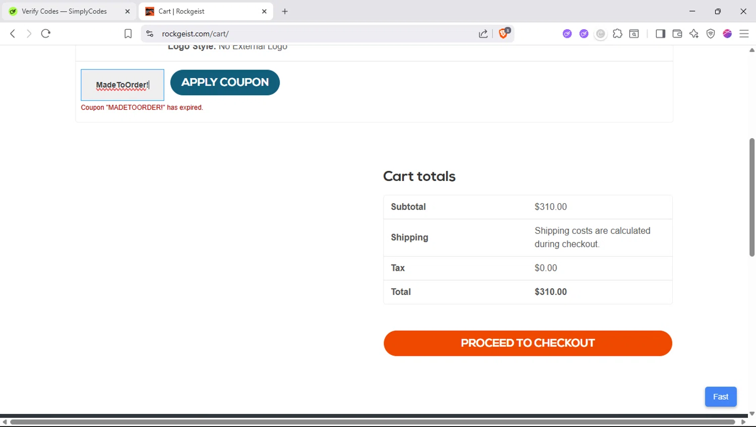 Rockgeist Bikepack USA promo code screenshot showing code MadeToOrder! applied at Rockgeist Bikepack USA checkout page. Uploaded by SimplyCodes community member SapeGato on Jul 9, 2025
