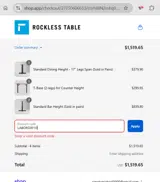 Rockless Table coupon verification screenshot
