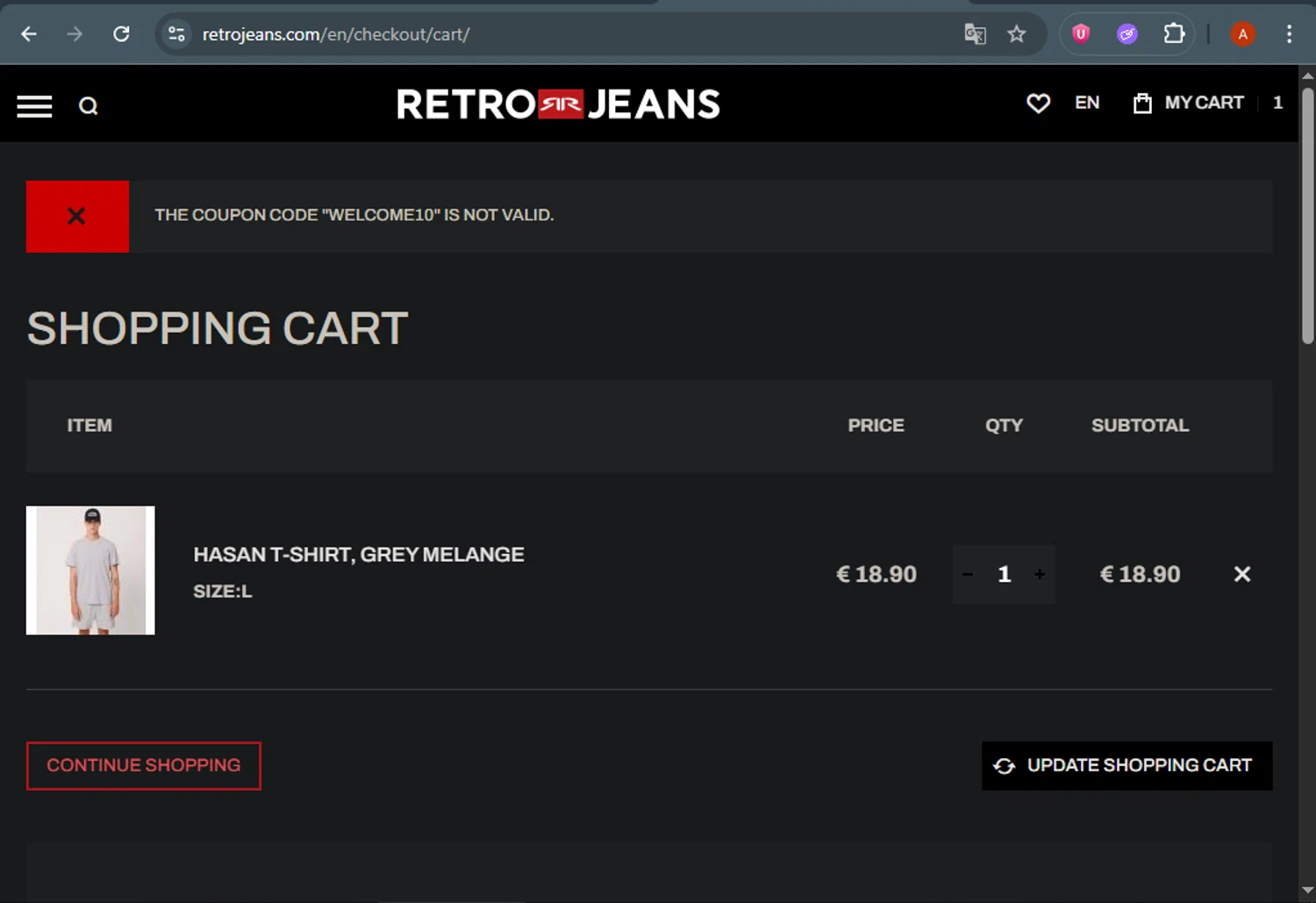 Rock Merch discount code screenshot showing code WELCOME10 applied at Rock Merch checkout page. Uploaded by SimplyCodes community member ThriftyLegend5118 on Jun 18, 2025