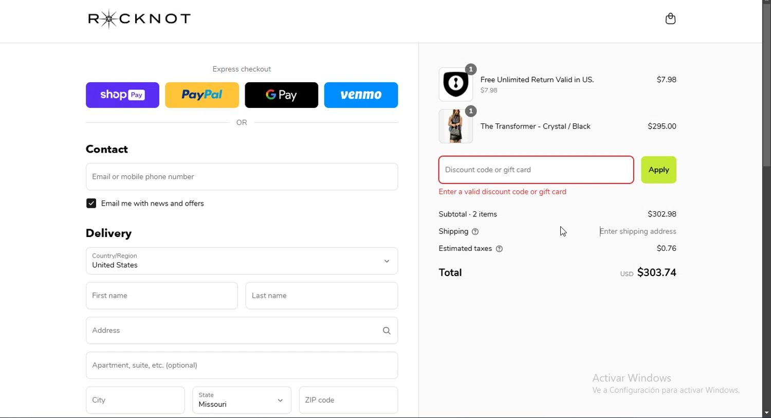 ROCKNOT coupon code screenshot showing code THANKYOU applied at ROCKNOT checkout page. Uploaded by SimplyCodes community member Doomslayer on Mar 27, 2025
