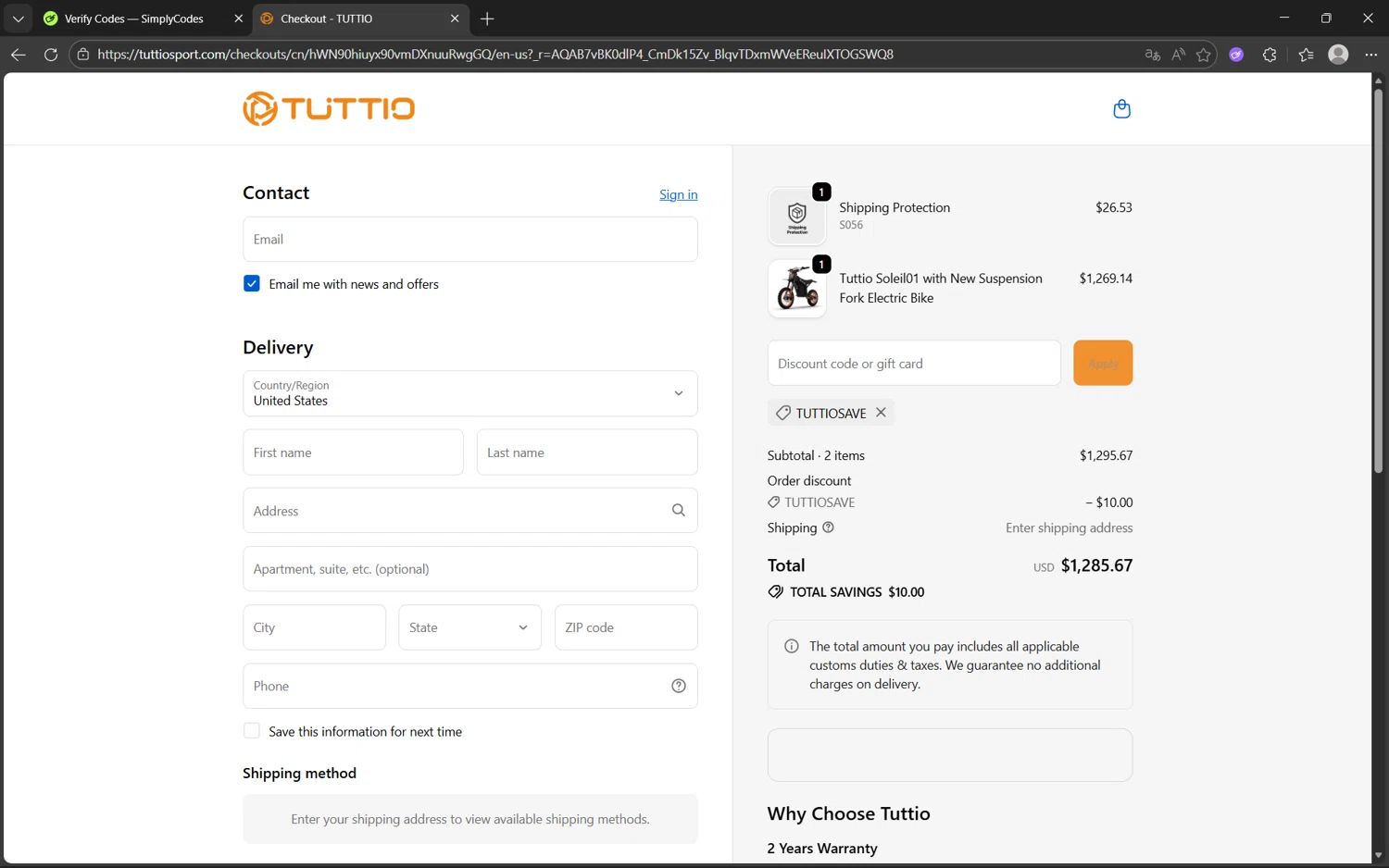 Rock & Roll Denim checkout page showing Rock & Roll Denim coupon code box | Screenshot taken by SimplyCodes community member on Feb 20, 2026