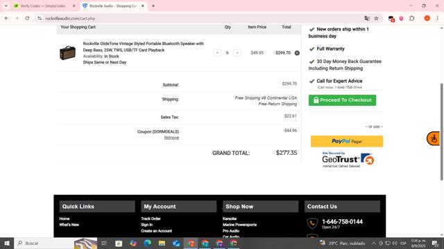 Rockville checkout page showing Rockville coupon code box | Screenshot taken by SimplyCodes community member on Sep 8, 2025