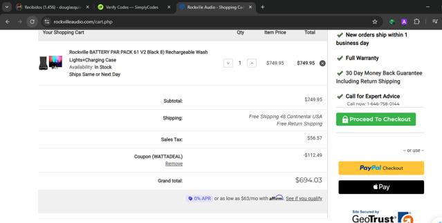 Rockville checkout page showing Rockville coupon code box | Screenshot taken by SimplyCodes community member on Sep 14, 2025