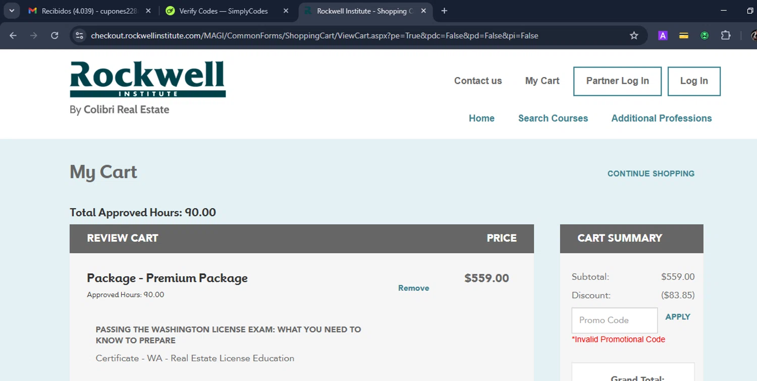 Rockwell Institute promo code screenshot showing code SEPT15 applied at Rockwell Institute checkout page. Uploaded by SimplyCodes community member Eduard on Oct 14, 2025