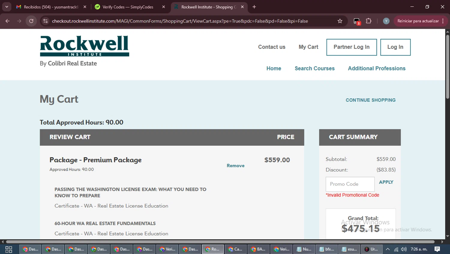 Rockwell Institute promo code screenshot showing code SEPT15 applied at Rockwell Institute checkout page. Uploaded by SimplyCodes community member MoneyTiger5162 on Oct 14, 2025