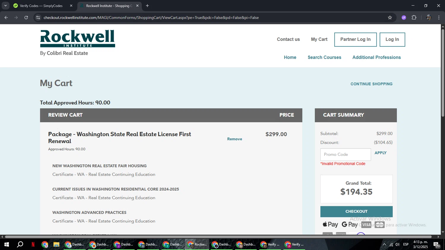 Rockwell Institute promo code screenshot showing code NOVFLASH applied at Rockwell Institute checkout page. Uploaded by SimplyCodes community member xxdddd on Dec 3, 2025