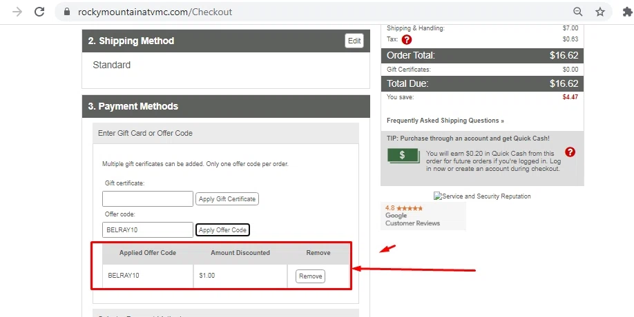 Rocky Mountain ATVMC checkout page showing Rocky Mountain ATVMC promo code box | Screenshot taken by SimplyCodes community member on Sep 8, 2020