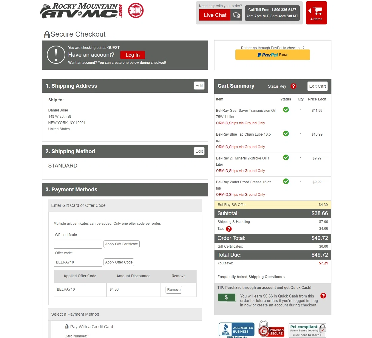 Rocky Mountain ATVMC checkout page showing Rocky Mountain ATVMC promo code box | Screenshot taken by SimplyCodes community member on Feb 1, 2021