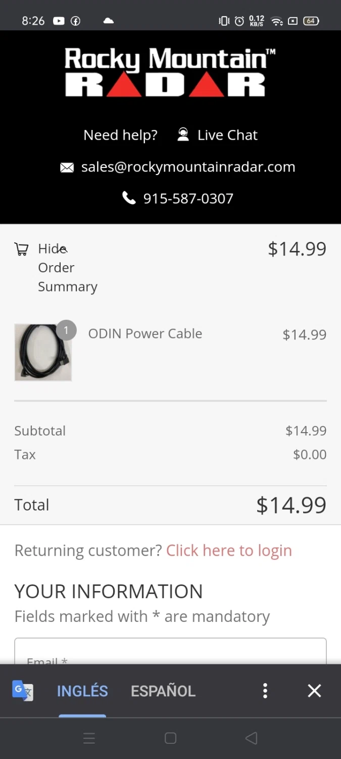 Rocky Mountain Radar checkout page showing Rocky Mountain Radar coupon code box | Screenshot taken by SimplyCodes community member on May 29, 2021