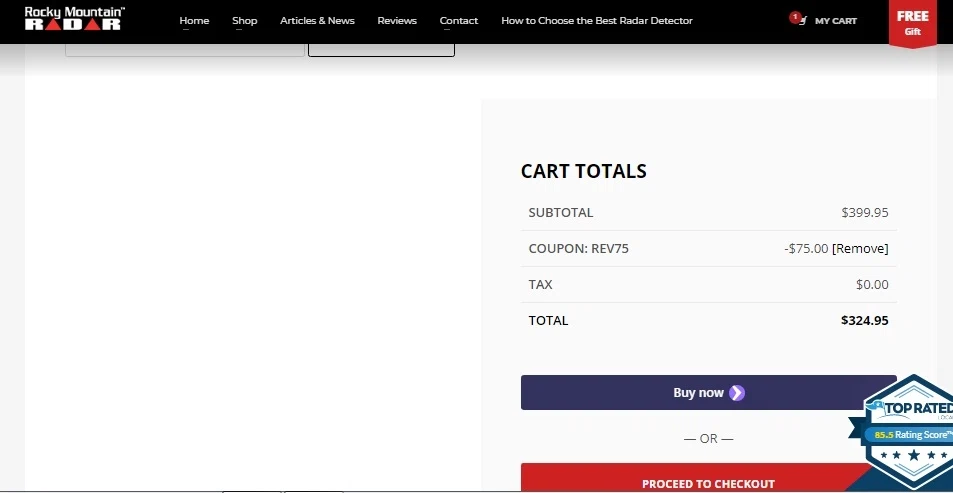 Rocky Mountain Radar checkout page showing Rocky Mountain Radar coupon code box | Screenshot taken by SimplyCodes community member on Jan 20, 2021