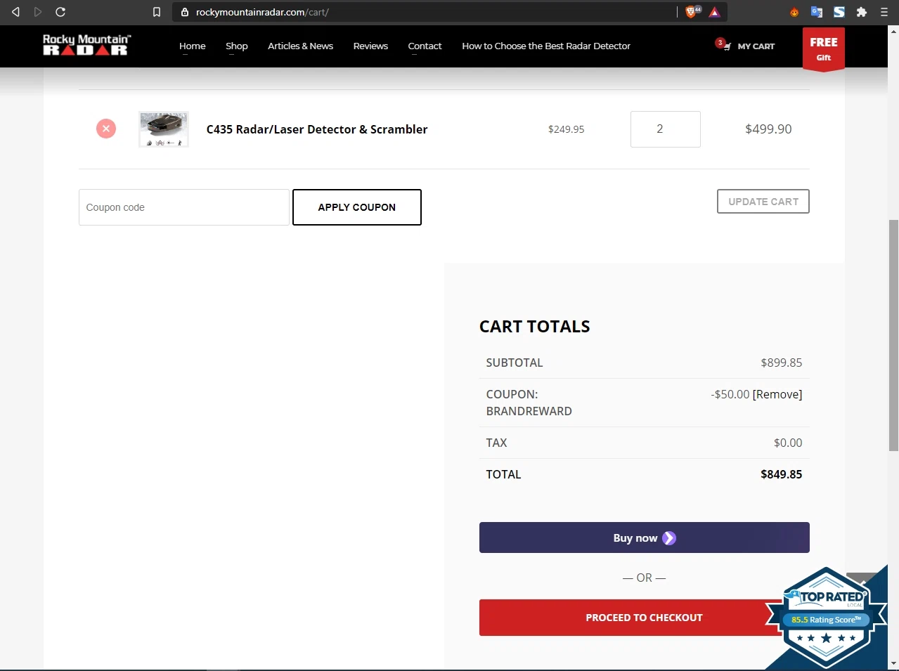 Rocky Mountain Radar checkout page showing Rocky Mountain Radar coupon code box | Screenshot taken by SimplyCodes community member on Jan 2, 2021