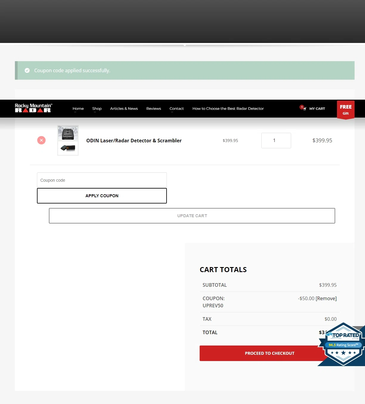 Rocky Mountain Radar checkout page showing Rocky Mountain Radar coupon code box | Screenshot taken by SimplyCodes community member on Jul 6, 2023