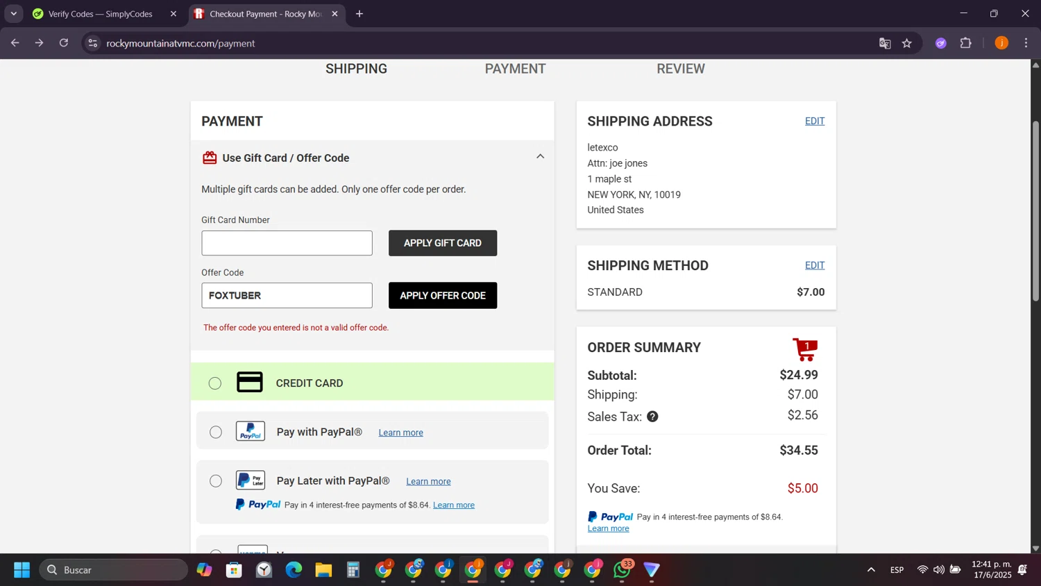 Rocky Mountain ATVMC promo code screenshot showing code FOXTUBER applied at Rocky Mountain ATVMC checkout page. Uploaded by SimplyCodes community member SilverSentinel5952 on Jun 17, 2025