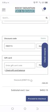 Rocky Mountain Ski and Board coupon verification screenshot