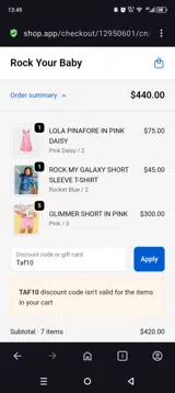 Rock Your Baby coupon verification screenshot