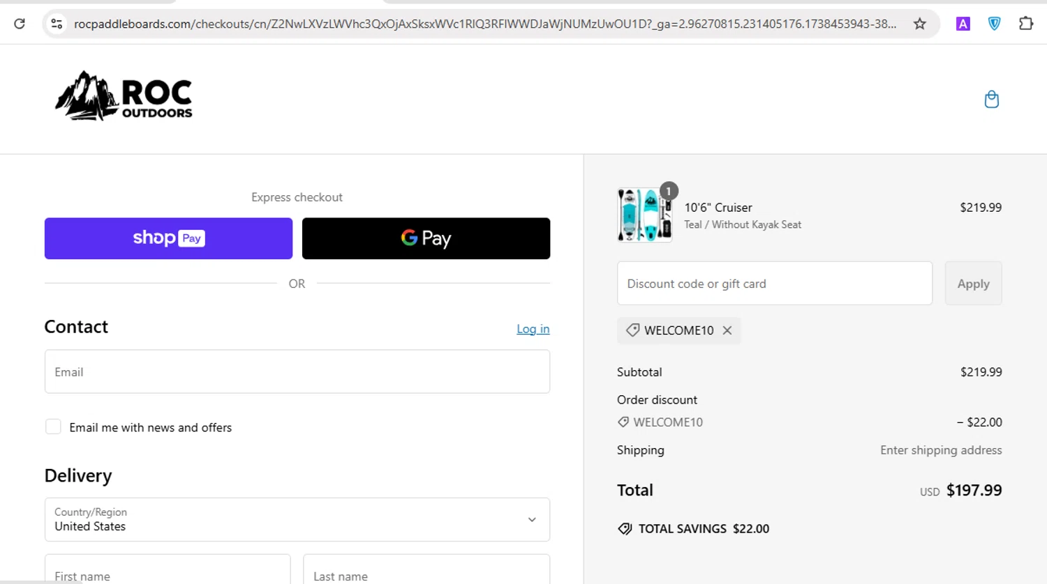 ROC SUP Co. promo code screenshot showing code WELCOME10 applied at ROC SUP Co. checkout page. Uploaded by SimplyCodes community member Loslocosdelavela on Feb 1, 2025