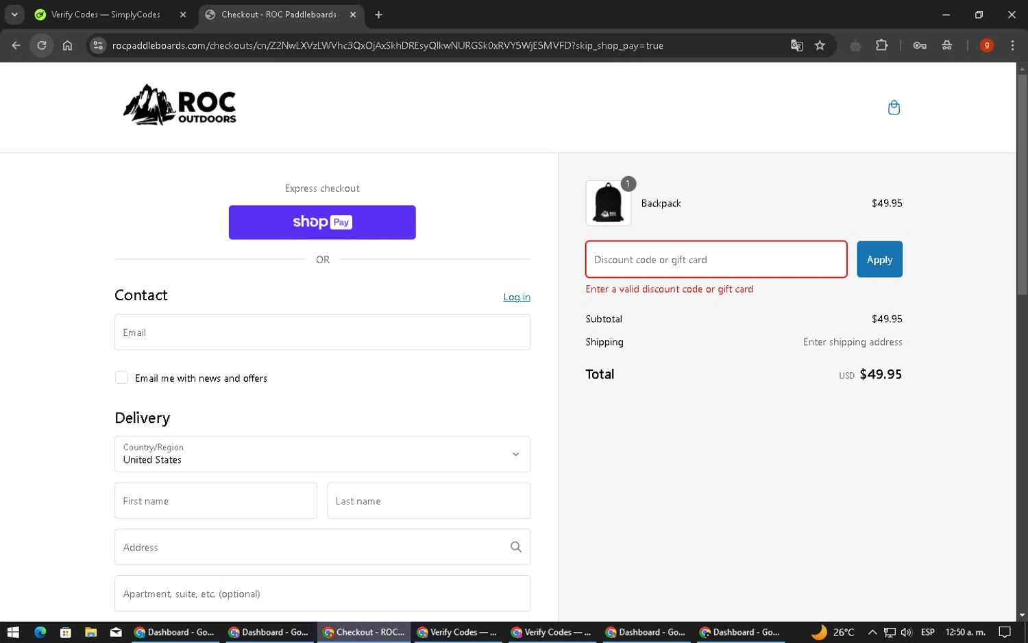 ROC SUP Co. promo code screenshot showing code LUISA15 applied at ROC SUP Co. checkout page. Uploaded by SimplyCodes community member ExtraordinaryVirtuoso6801 on Jan 12, 2025