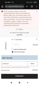 Rodan + Fields coupon verification screenshot