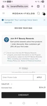 Rodan + Fields coupon verification screenshot