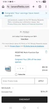 Rodan + Fields coupon verification screenshot