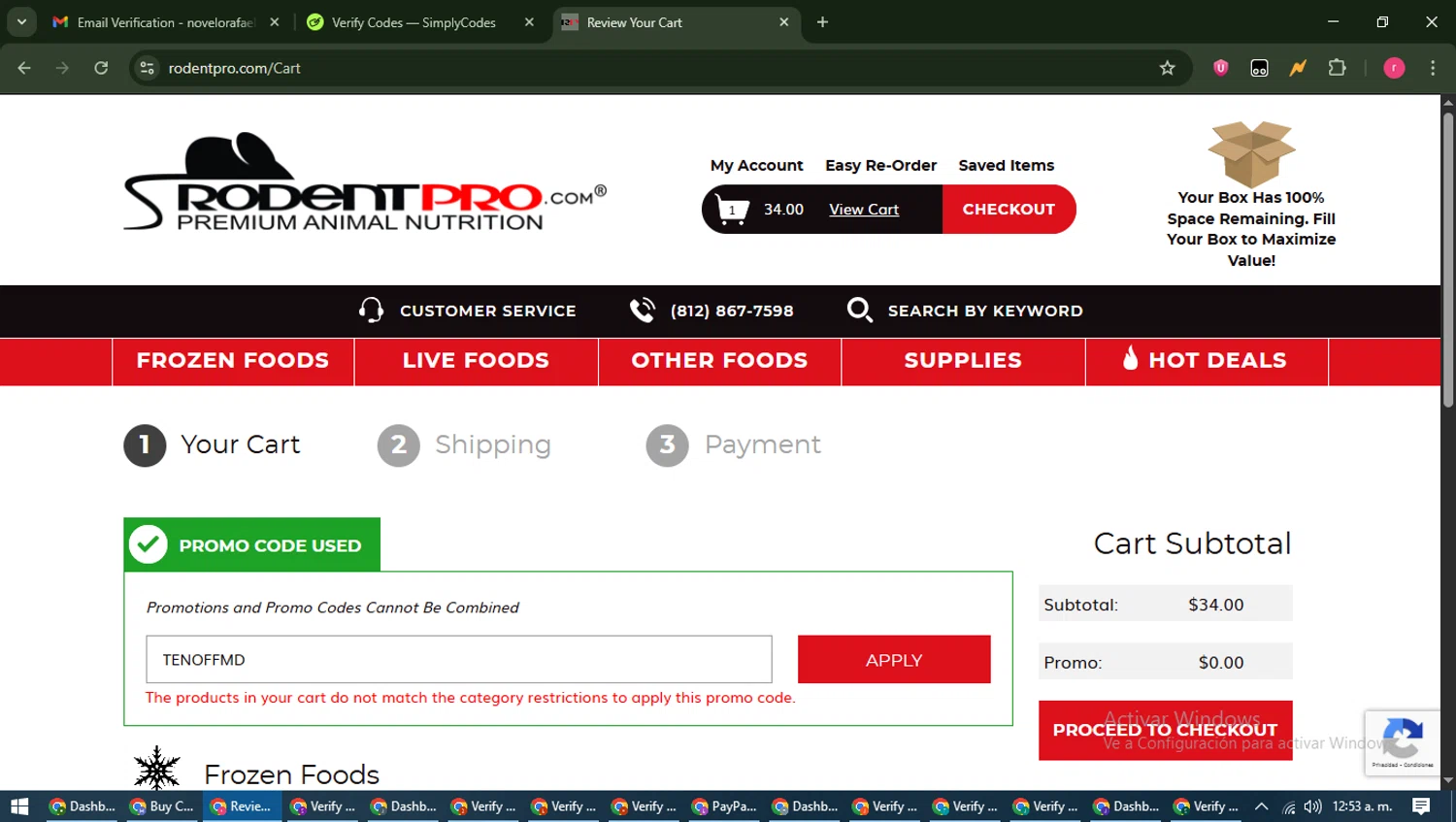 RodentPro.com promo code screenshot showing code TENOFFMD applied at RodentPro.com checkout page. Uploaded by SimplyCodes community member WisePro3739 on Jun 5, 2025